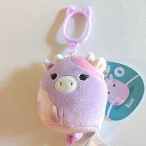 NWT 3.5" Suri Pink Purple Cow Purse Clip Squishmallows Tie Dye Farmhouse Plushie